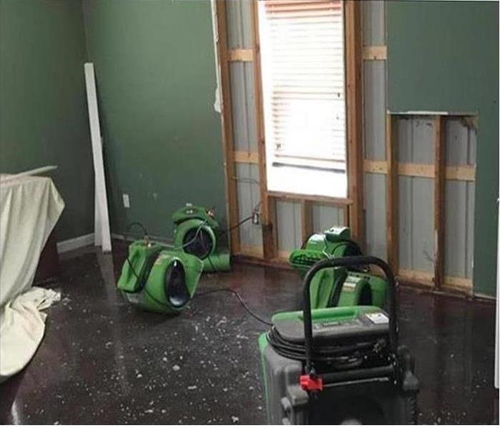 equipment drying room, drywall removed by window